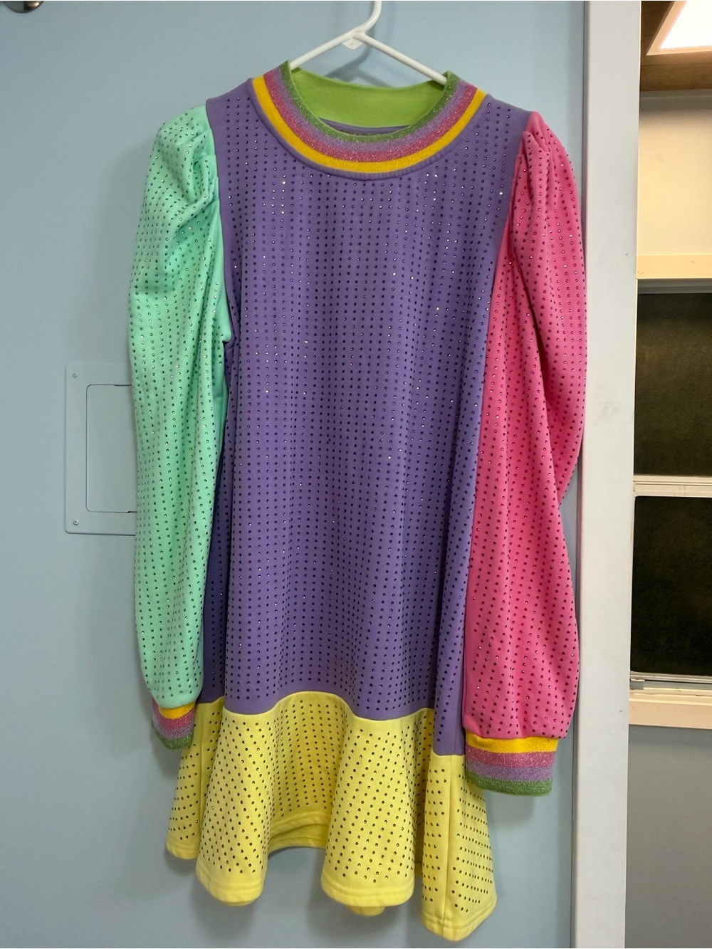 QUEEN OF SPARKLES Pastel Colorblock Long Sleeve Dress in Purple, Pink & Mint